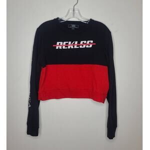 Young Reckless black red cropped colorblock sweatshirt - large